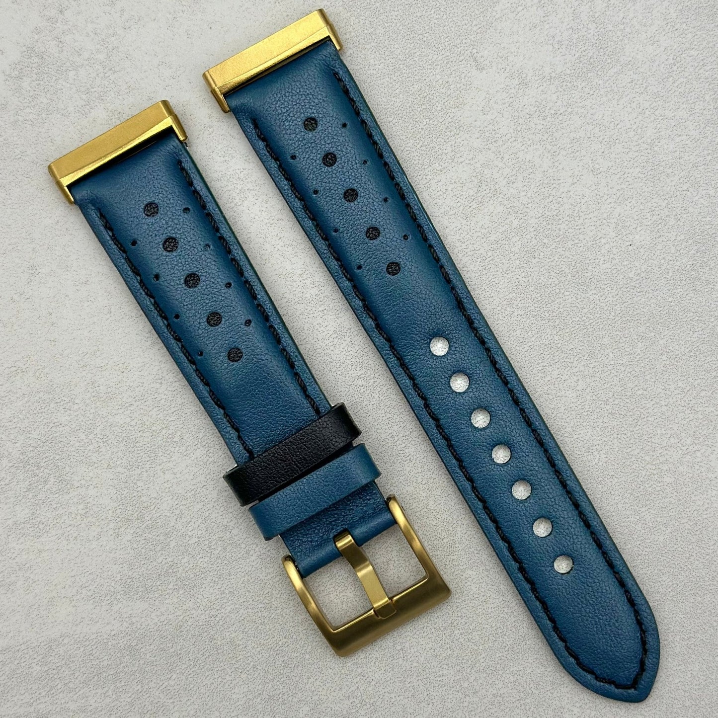Le Mans: Dark Petrol Blue And Black Leather Racing Fitbit Versa/Sense Strap