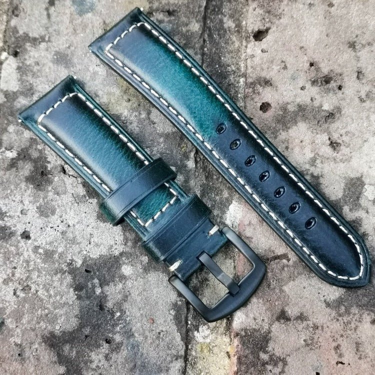 The Berlin: Cracked Blue Padded Leather Watch Strap