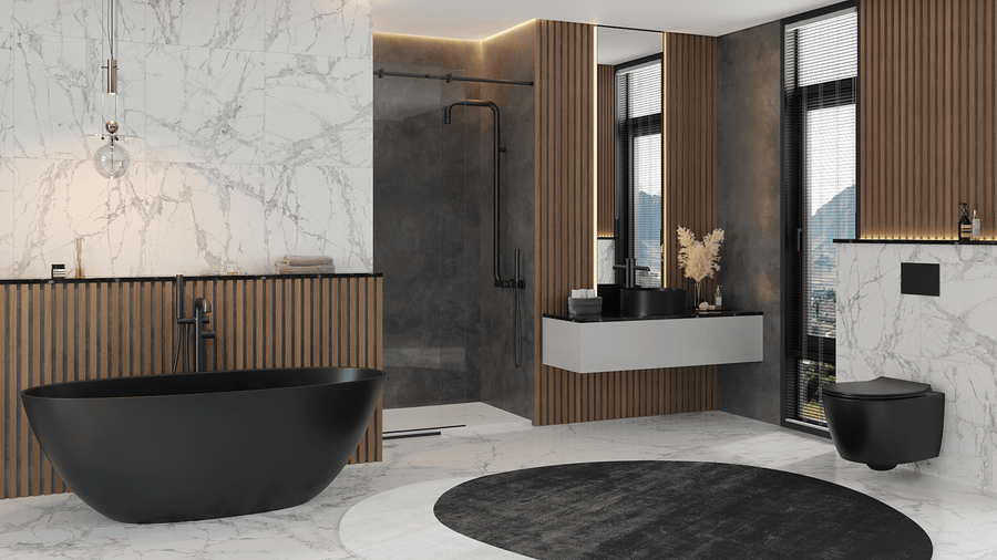 Onia Wall Hung Grey Toilet Set - with Concealed Frame, Cistern and Titanium Flush Plate