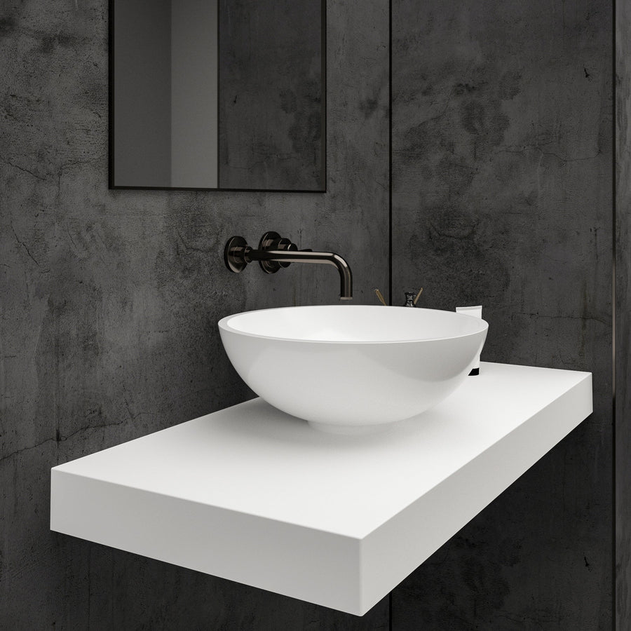 Esfera Countertop Polished White Stone Basin 420 - side view