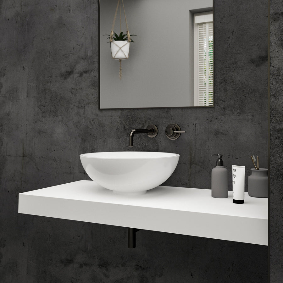 Esfera Countertop Polished White Stone Basin 420 - side view 2