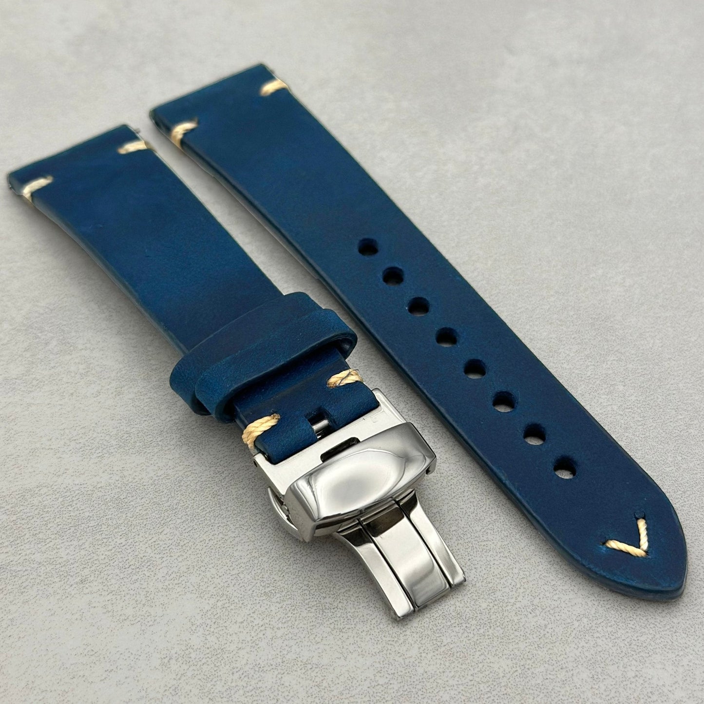 The Madrid: Midnight Blue Vintage Full Grain Leather Garmin QuickFit Watch Strap