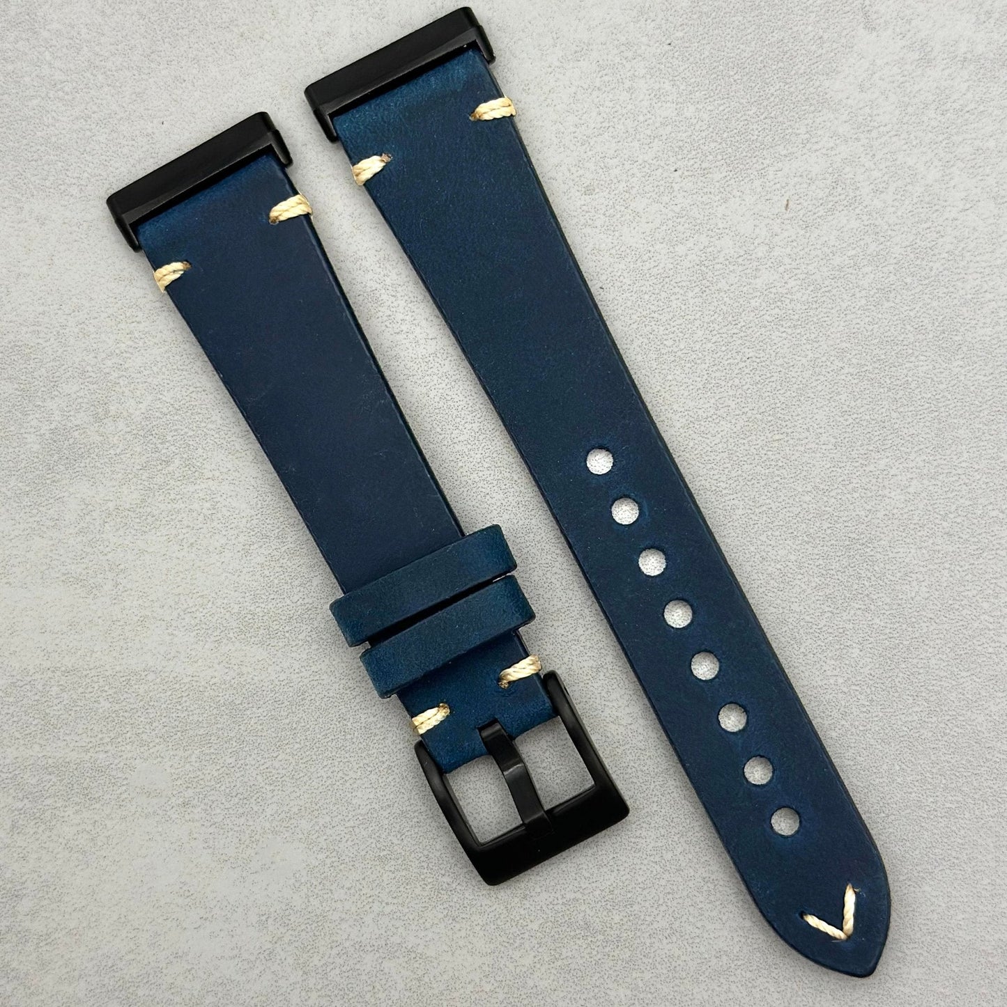 The Madrid: Navy Blue Full Grain Leather Fitbit Versa/Sense Watch Strap