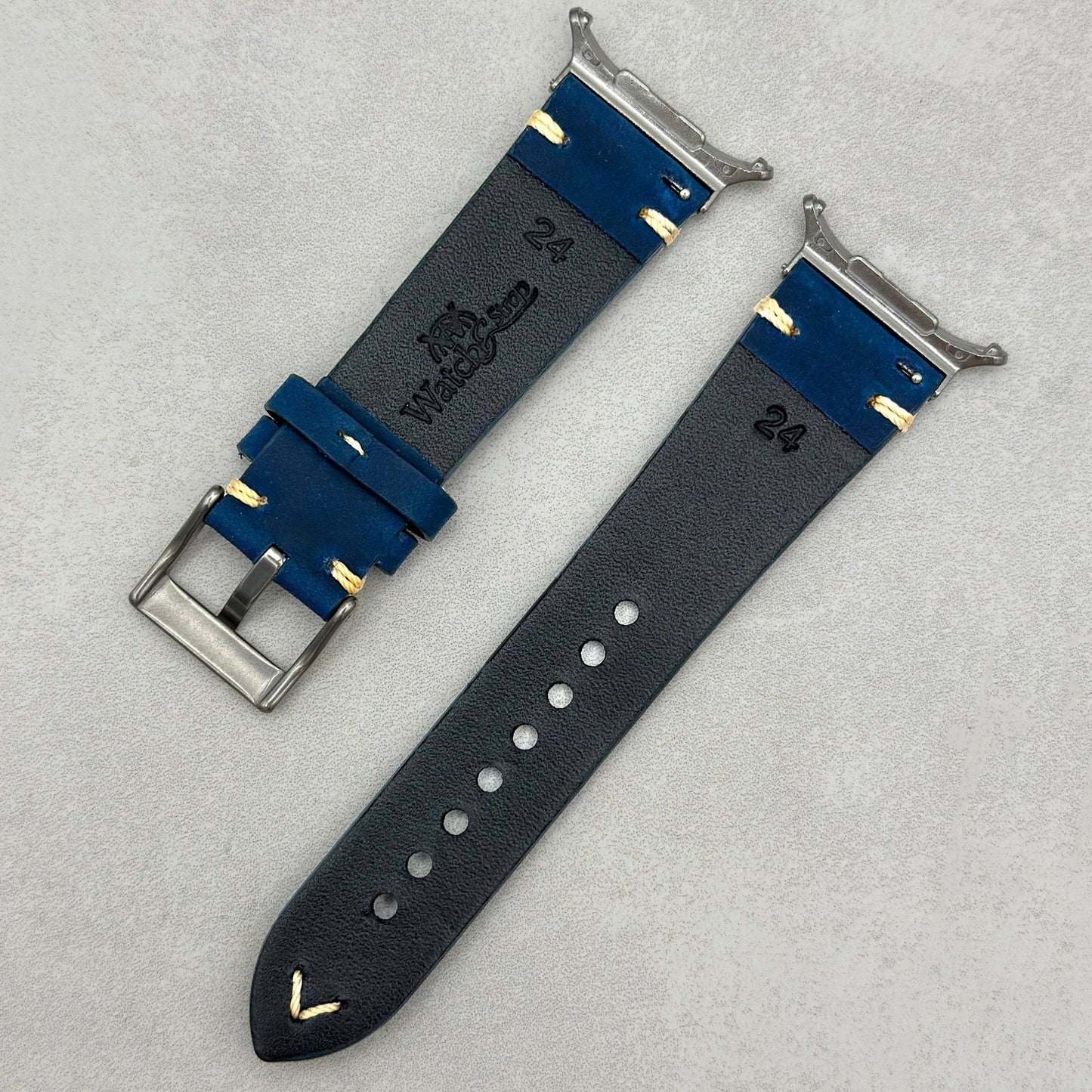 The Madrid: Midnight Blue Vintage Full Grain Leather Samsung Galaxy Watch Ultra Strap