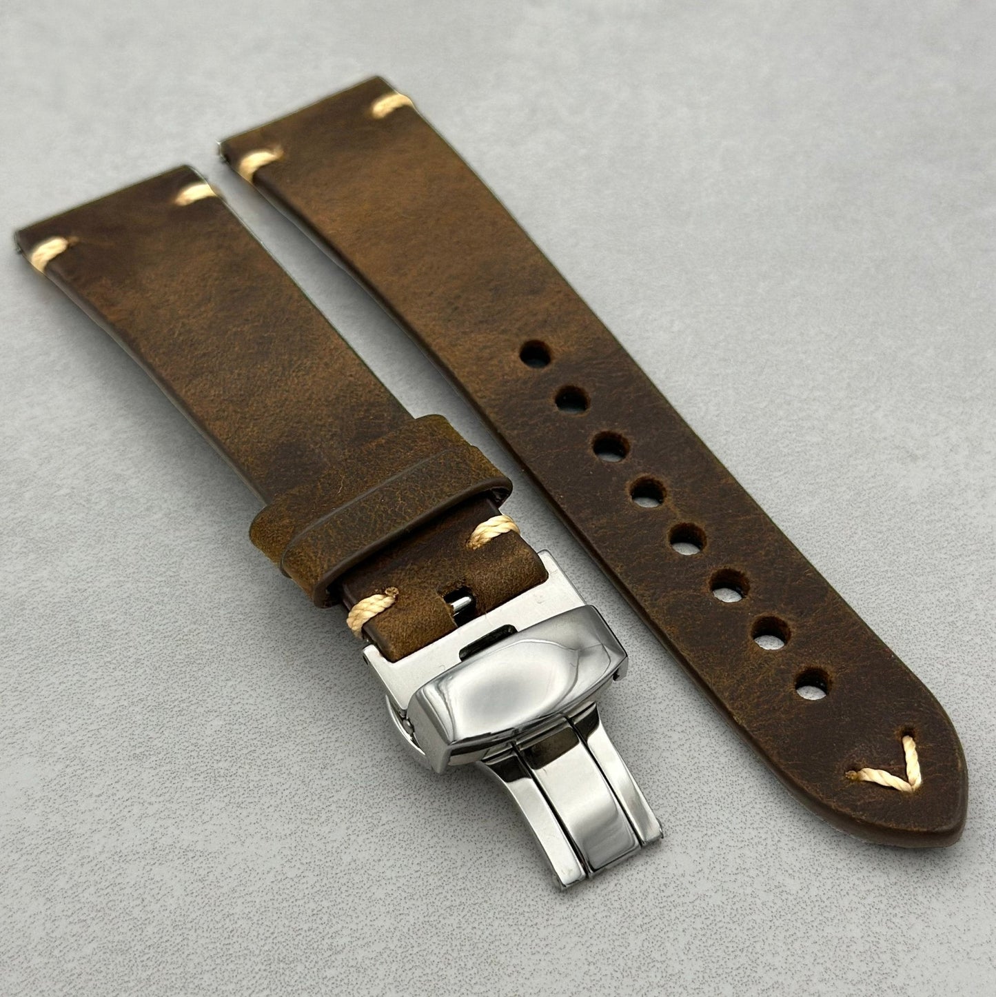 The Madrid: Chocolate Brown Vintage Full Grain Leather Samsung Galaxy Watch Ultra Strap