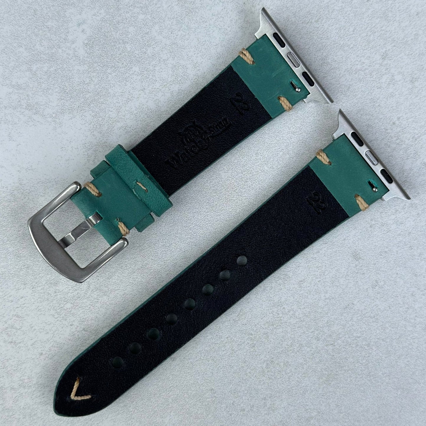 Rear of the Madrid horse leather watch strap. Watch And Strap logo.