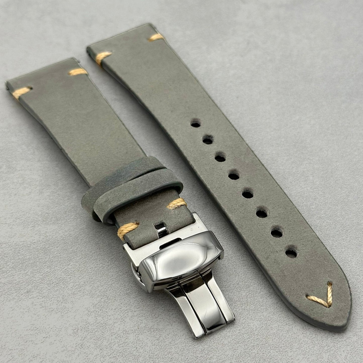 The Madrid: Stone Grey Full Grain Leather Google Pixel Watch Strap