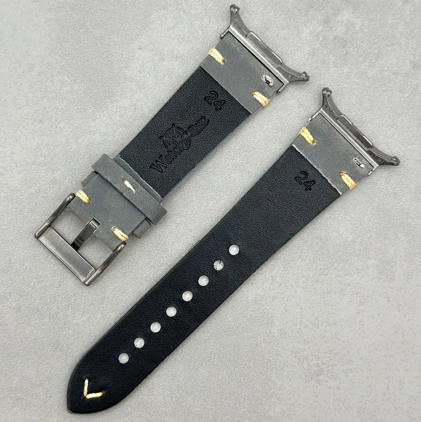 The Madrid: Stone Grey Vintage Full Grain Leather Samsung Galaxy Watch Ultra Strap