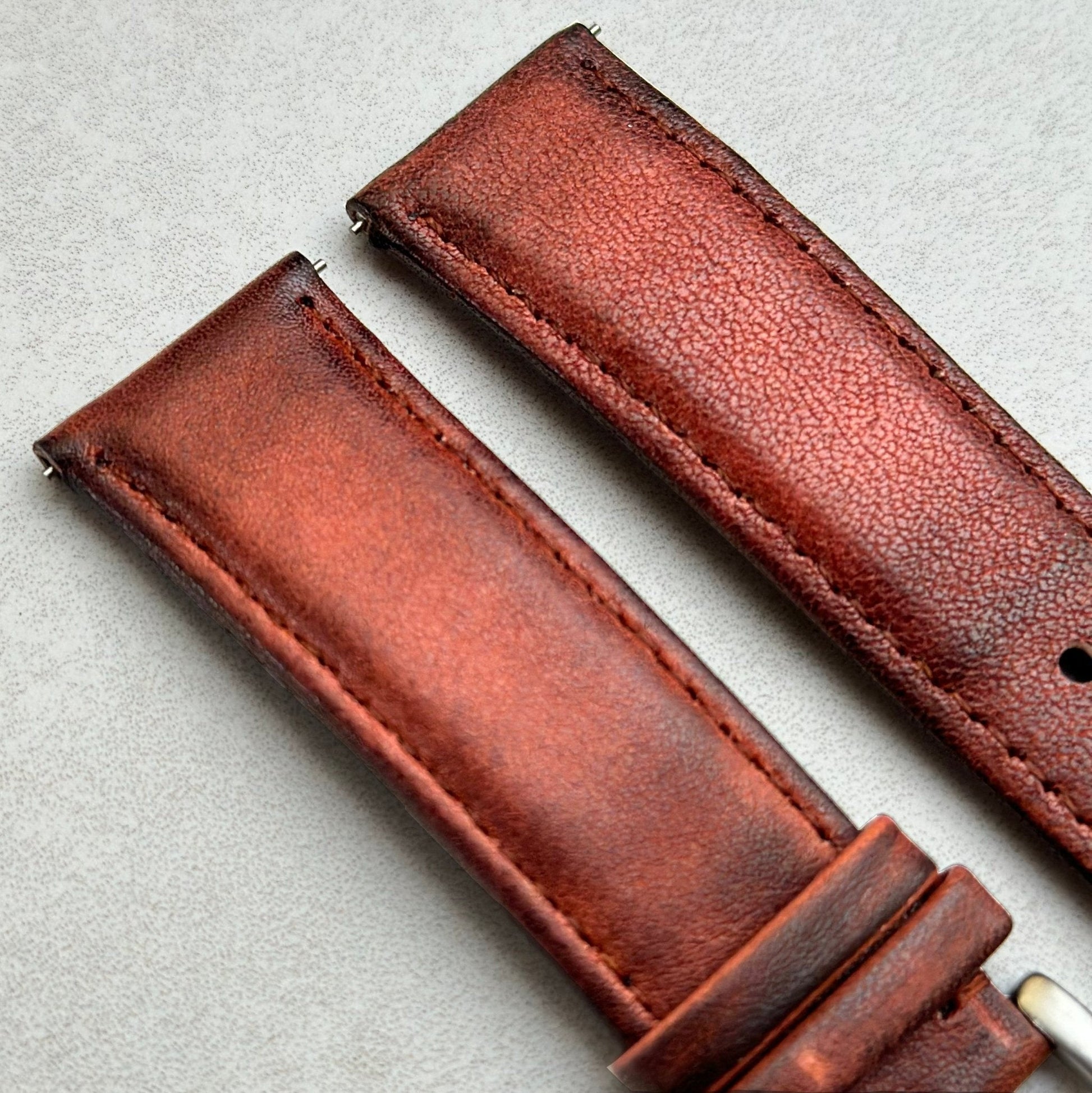 The Milan: Matured Brown Padded Leather Watch Strap - watchandstrapco