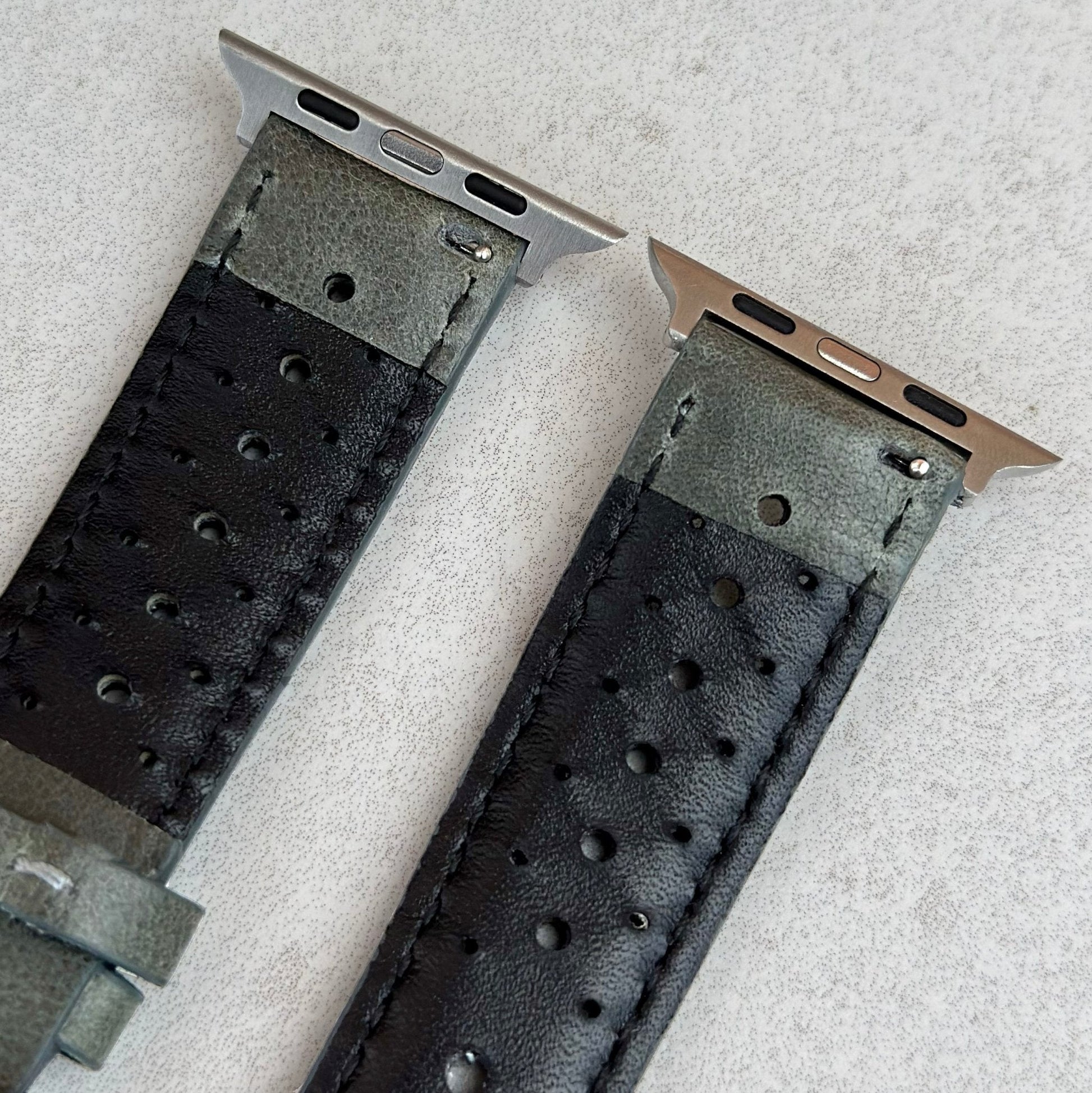 Rear top of the Montecarlo grey perforated leather watch strap. Watch And Strap