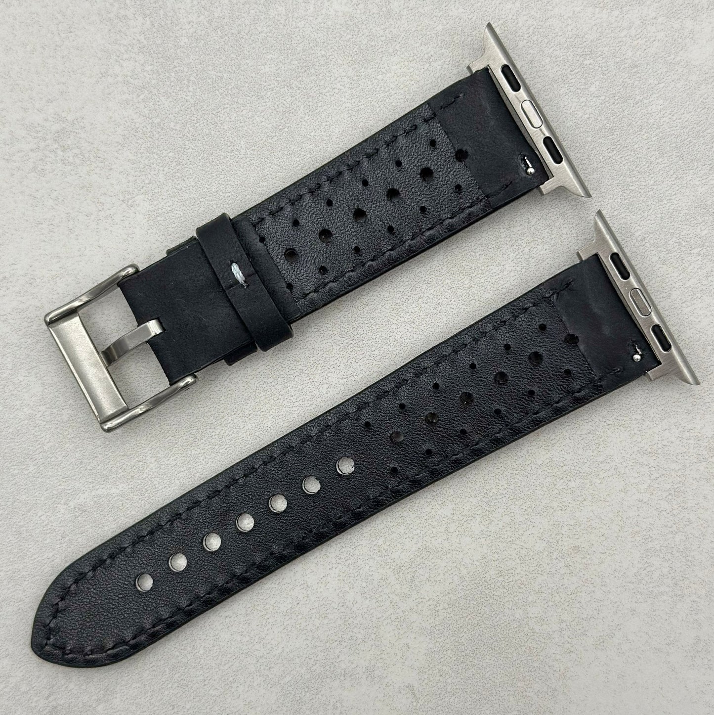The Monte Carlo: Jet Black Perforated Leather Apple Watch Strap