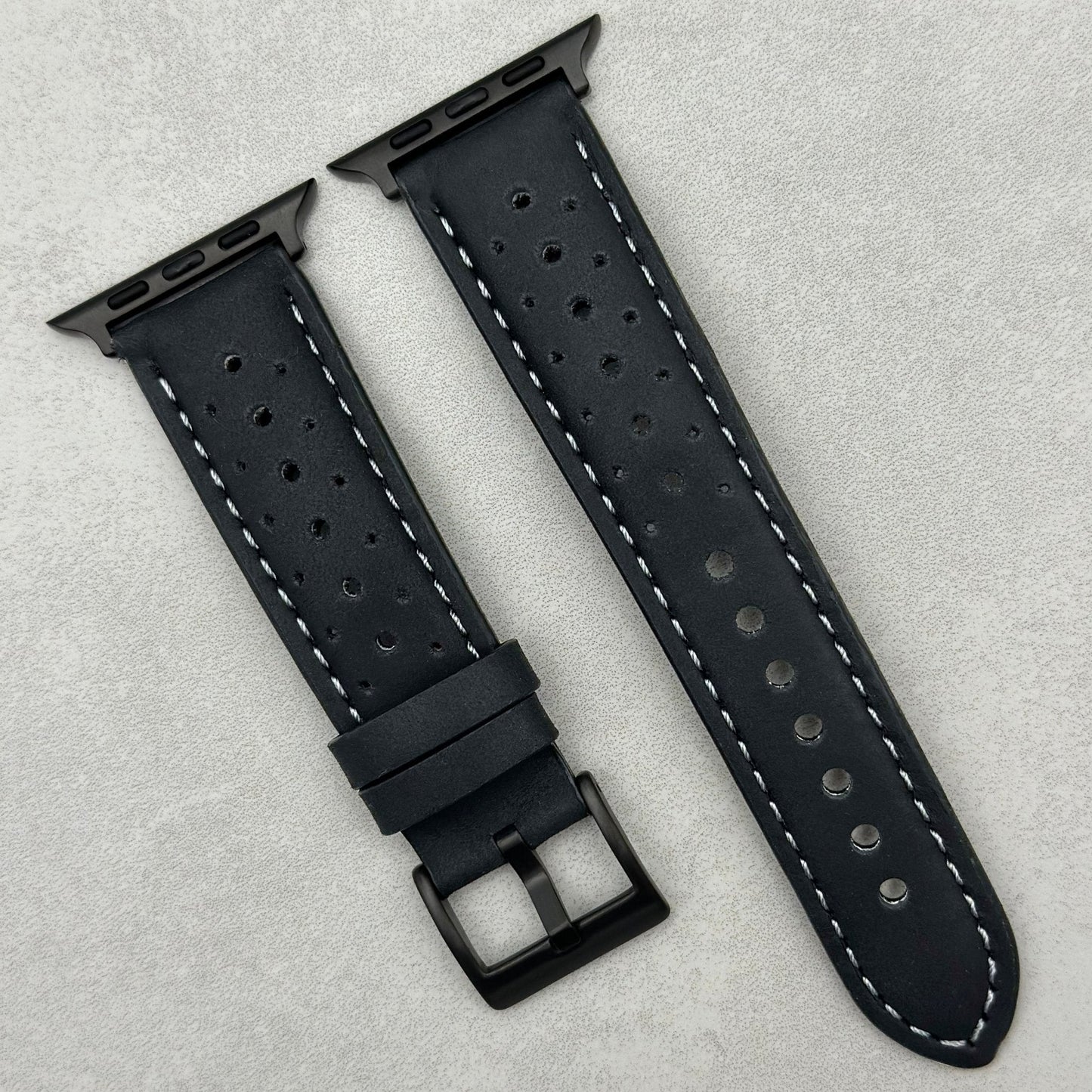 The Monte Carlo: Jet Black Perforated Leather Apple Watch Strap