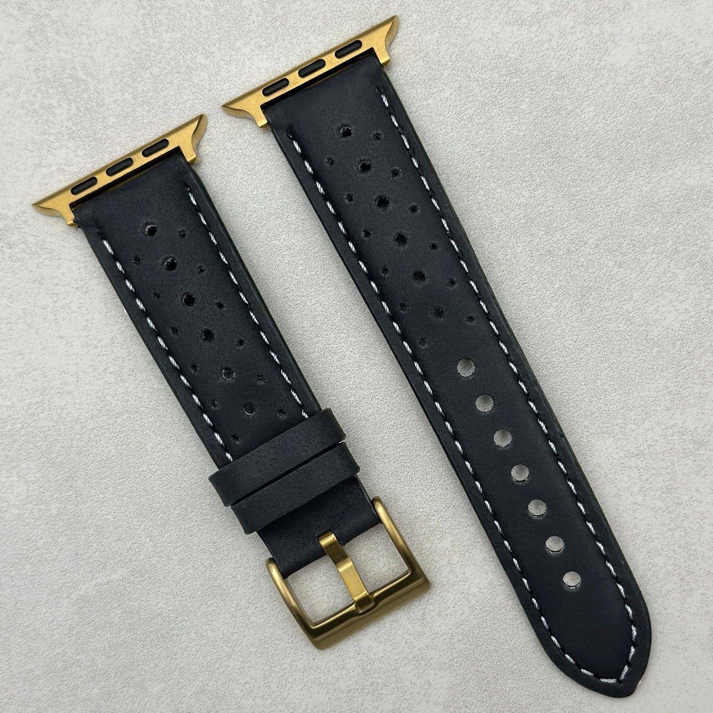 The Monte Carlo: Jet Black Perforated Leather Apple Watch Strap