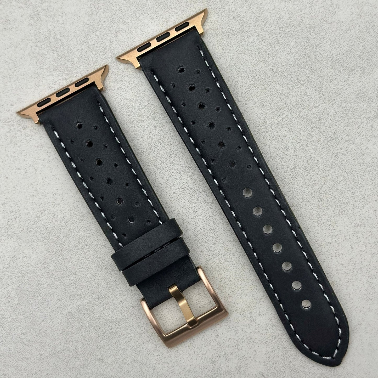 The Monte Carlo: Jet Black Perforated Leather Apple Watch Strap