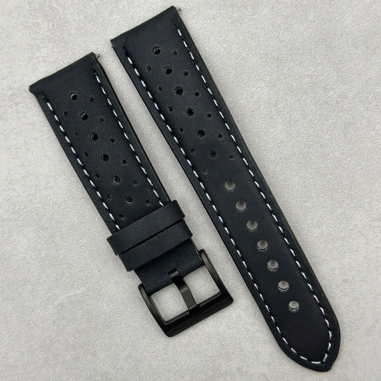 The Monte Carlo: Jet Black Perforated Leather Rally Watch Strap