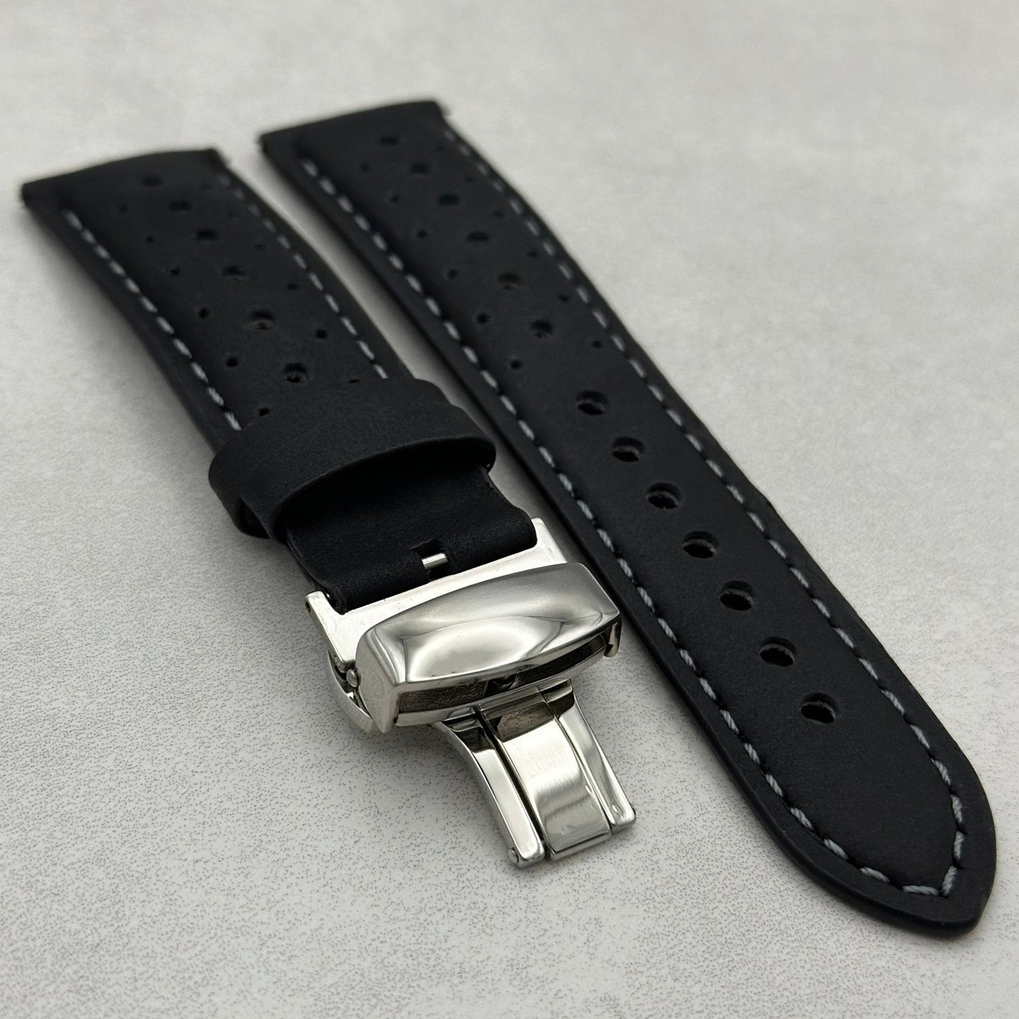 The Monte Carlo: Jet Black Perforated Leather Rally Garmin Quickfit Watch Strap