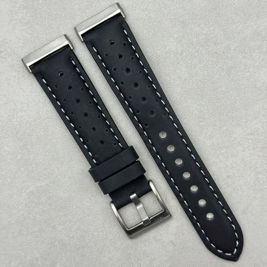 The Monte Carlo: Jet Black Perforated Leather Fitbit Versa/Sense Watch Strap