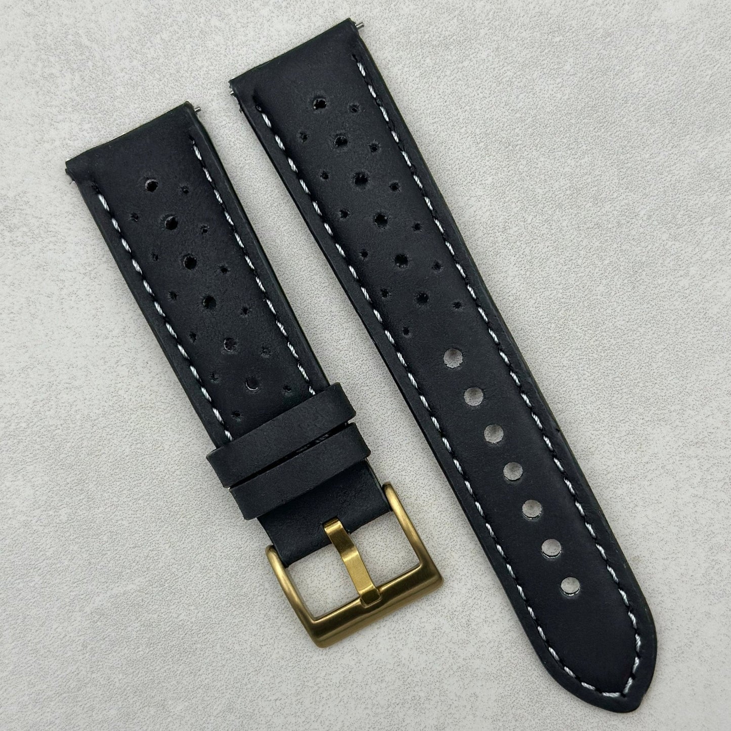 The Monte Carlo: Jet Black Perforated Leather Rally Watch Strap