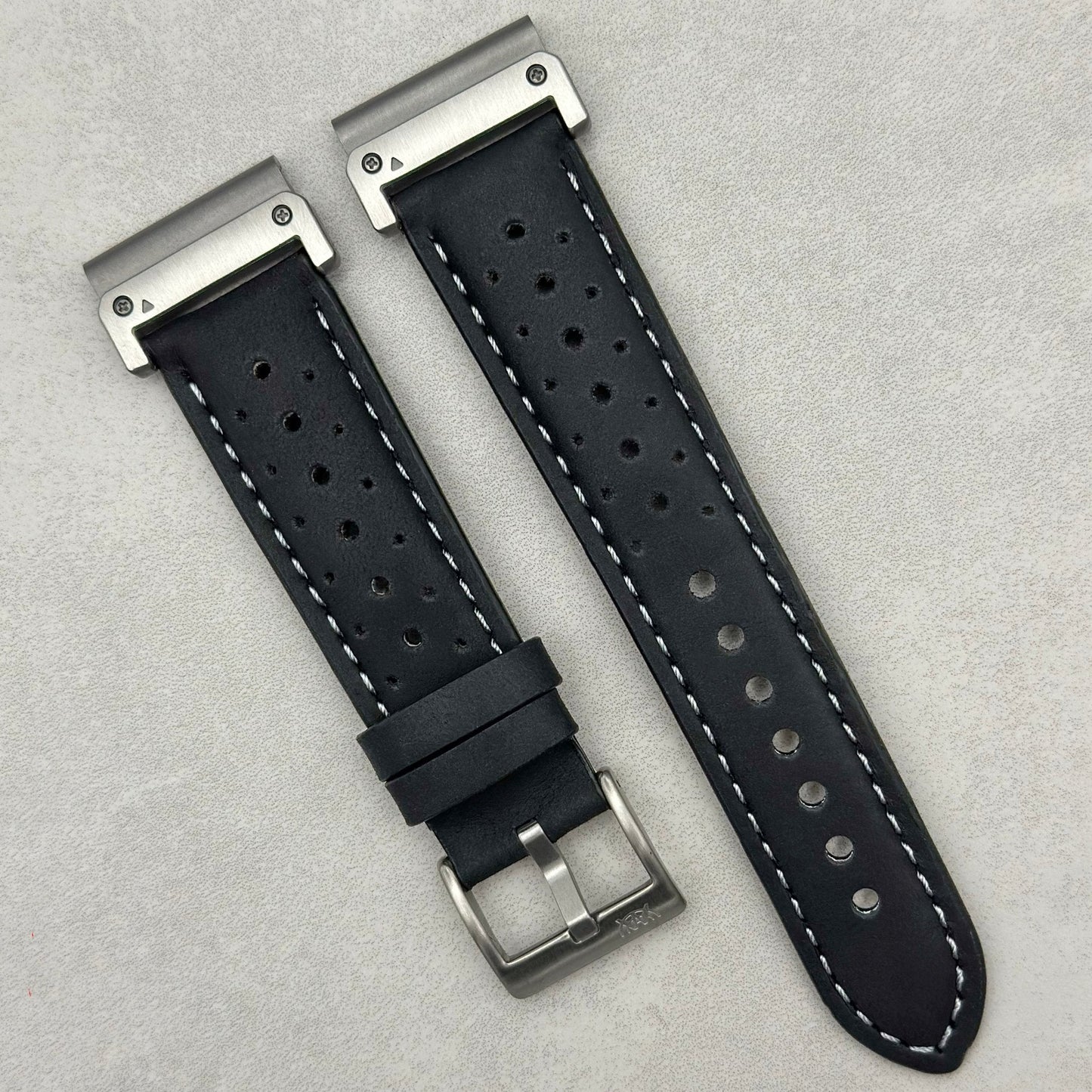 The Monte Carlo: Jet Black Perforated Leather Rally Garmin Quickfit Watch Strap