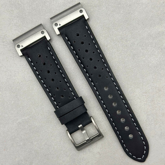The Monte Carlo: Jet Black Perforated Leather Rally Garmin Quickfit Watch Strap