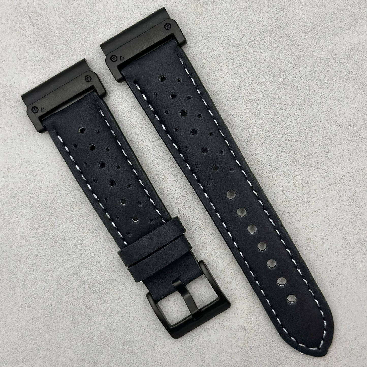 The Monte Carlo: Jet Black Perforated Leather Rally Garmin Quickfit Watch Strap