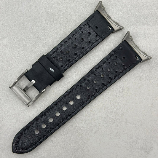The Monte Carlo: Jet Black Perforated Leather Google Pixel Watch Strap