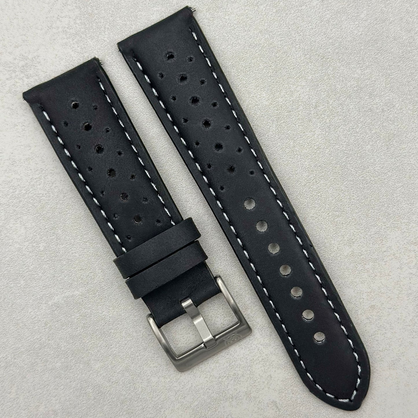 The Monte Carlo: Jet Black Perforated Leather Rally Watch Strap