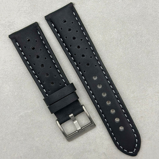 The Monte Carlo: Jet Black Perforated Leather Rally Watch Strap