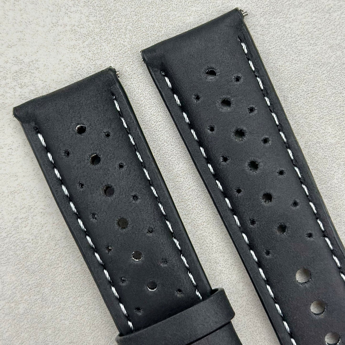 The Monte Carlo: Jet Black Perforated Leather Rally Watch Strap