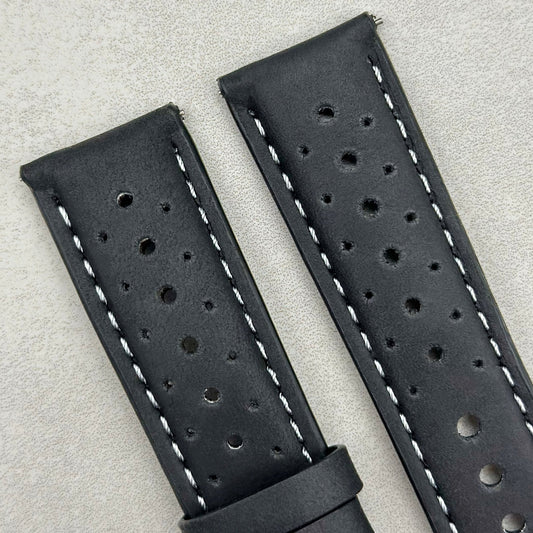 The Monte Carlo: Jet Black Perforated Leather Rally Watch Strap