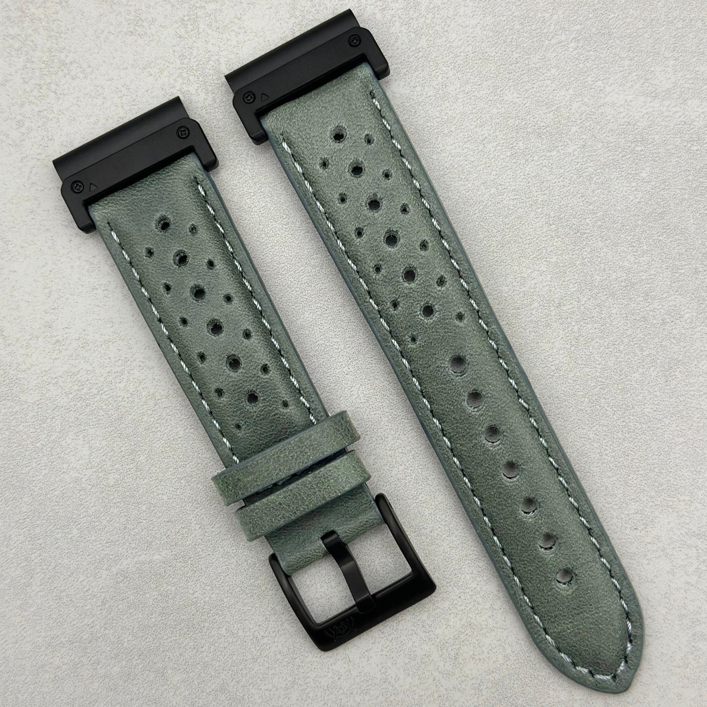 The Monte Carlo: Graphite Grey Perforated Leather Rally Garmin Quickfit Watch Strap