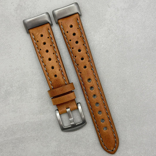 The Monte Carlo: Vintage Tan Perforated Leather Fitbit Charge Watch Strap