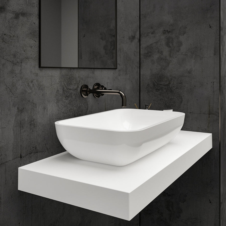 Eliptica Countertop White Stone Basin 600 - side view