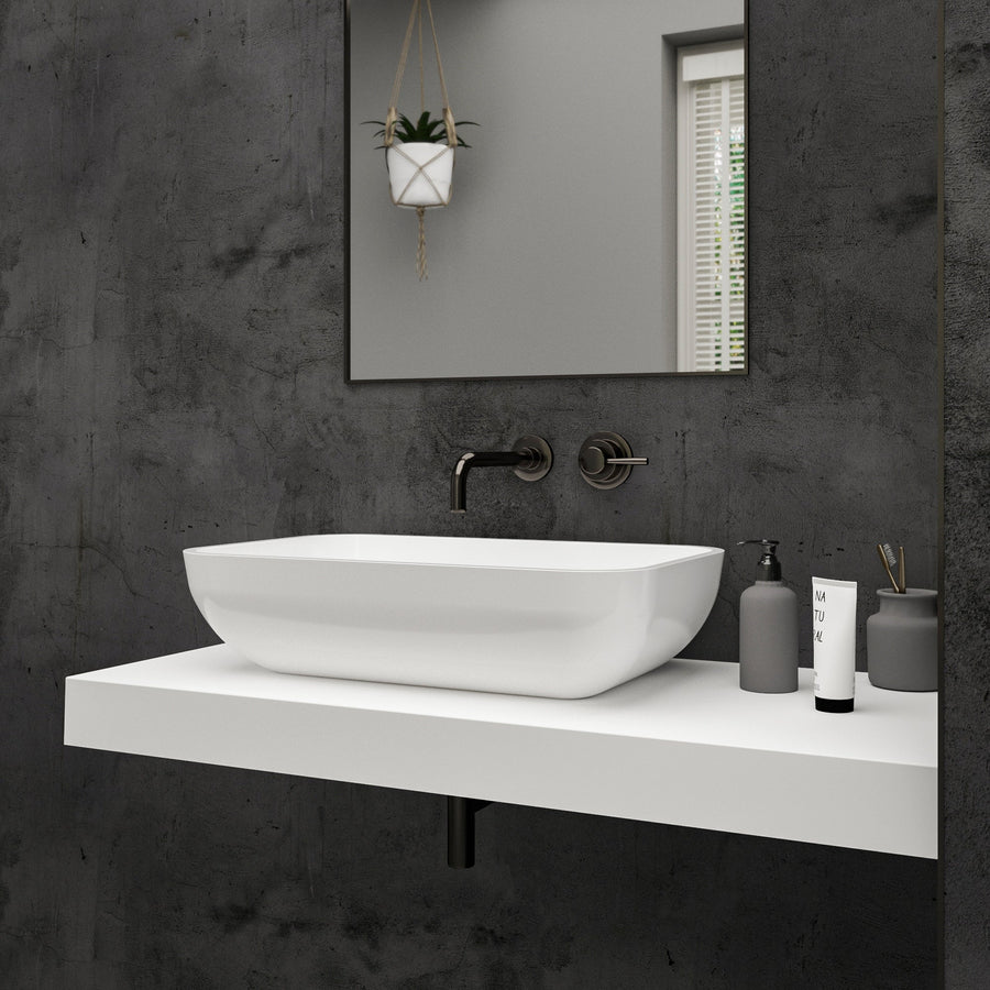 Eliptica Countertop White Stone Basin 600 - side view 2
