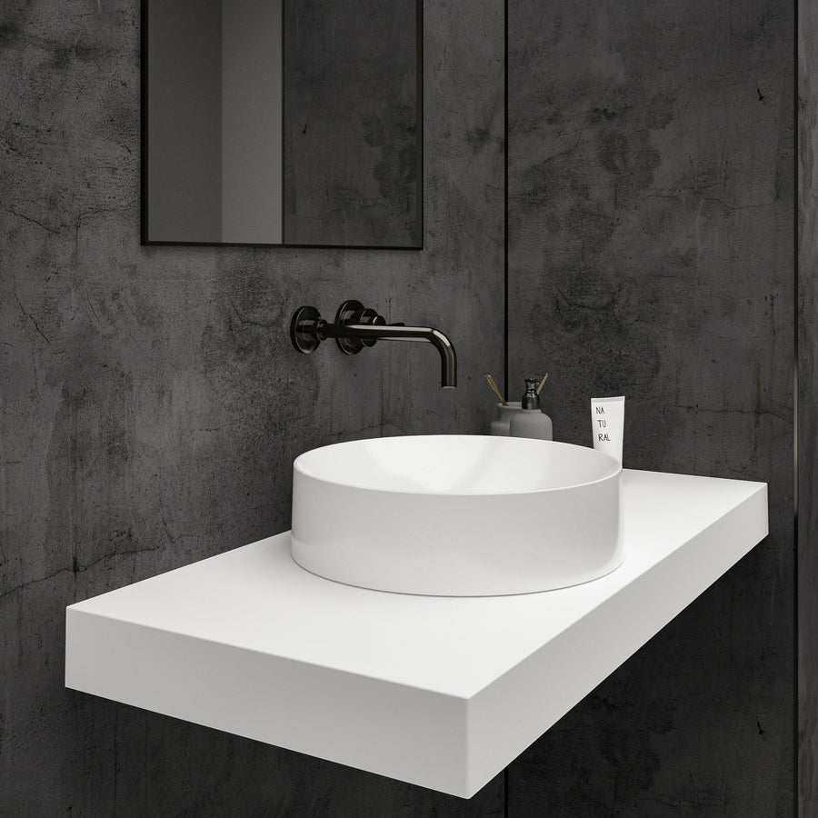 Cilindro Countertop White Stone Basin 400 - side view