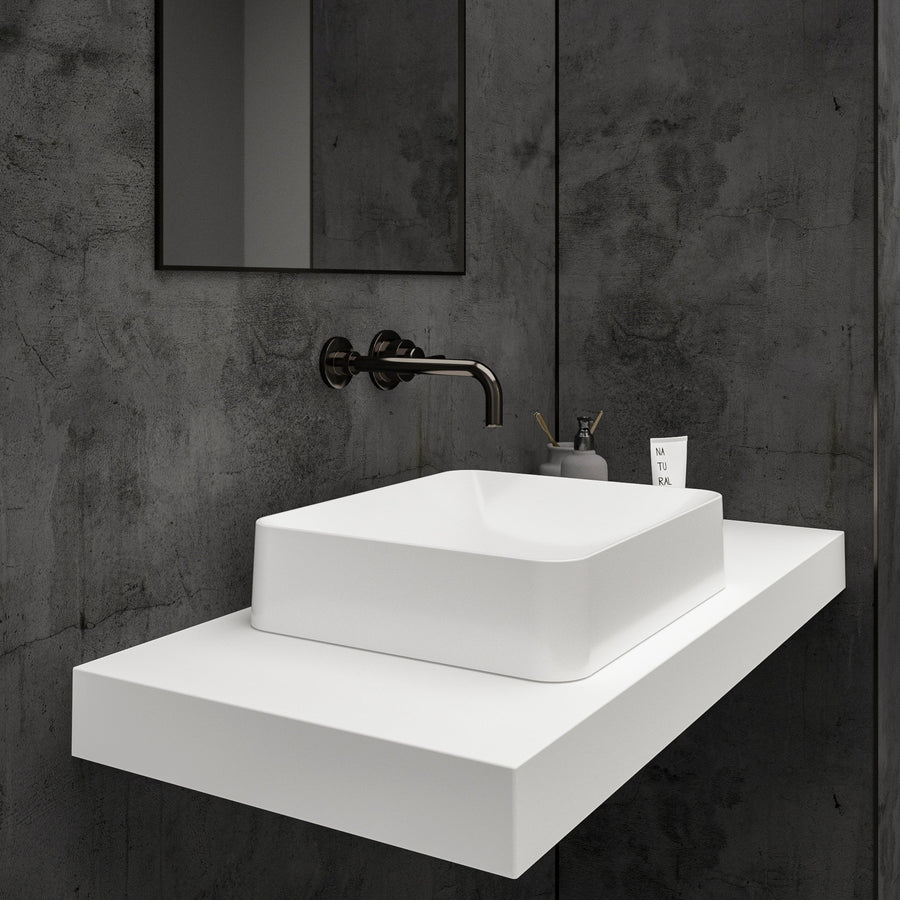 Cubica Countertop White Stone Basin 450