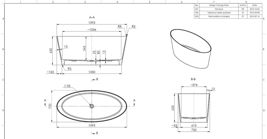 Opalo Freestanding Oval Polished Black Stone Bath 1580