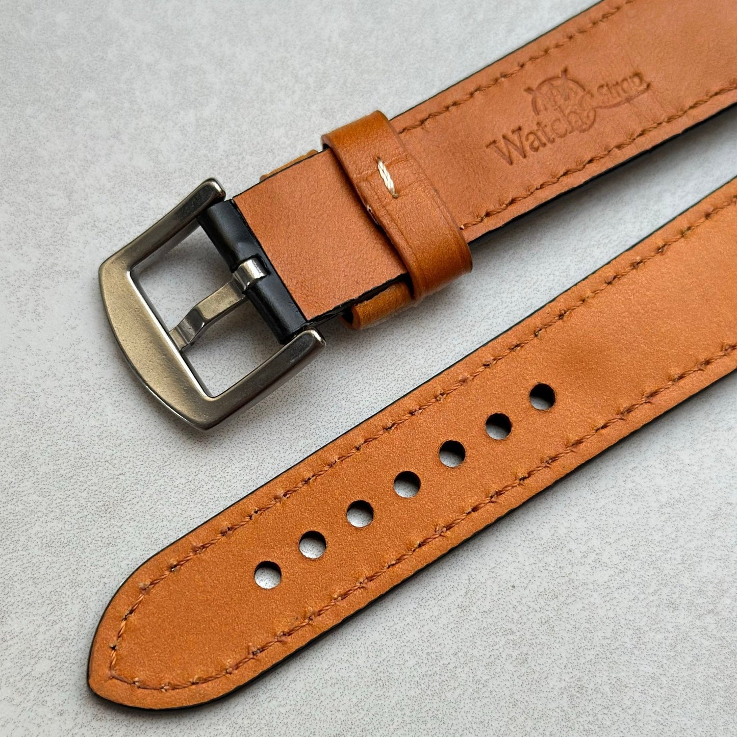Rear of the buckle on the Oxford black full grain leather watch strap. Watch And Strap.