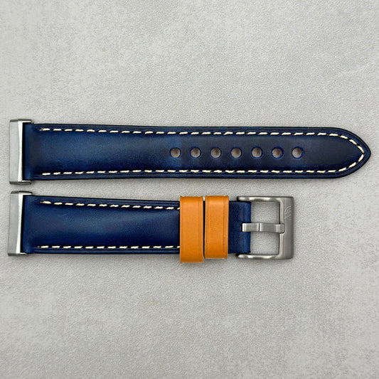The Oxford: Navy Blue Padded Calf Skin Fitbit Versa/Sense Watch Strap