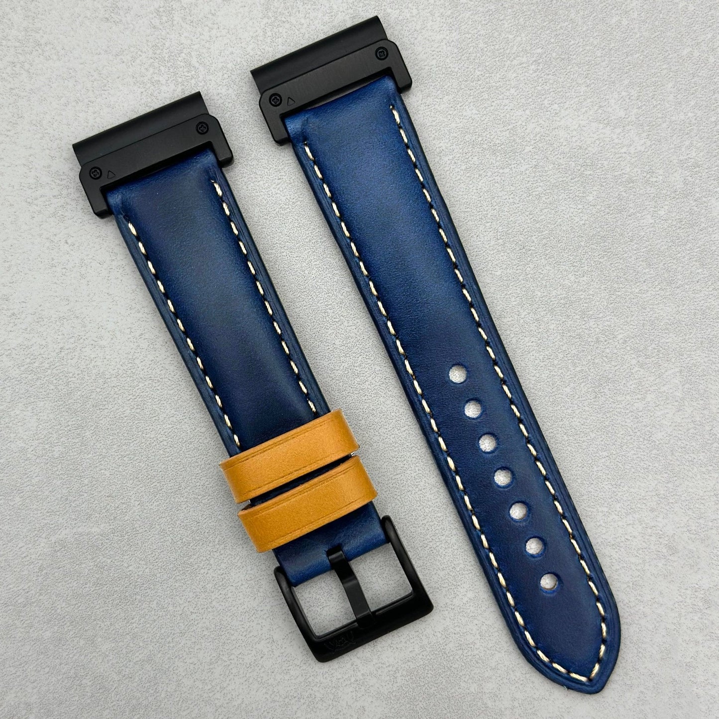 The Oxford: Navy Blue Padded Calf Skin Garmin QuickFit Watch Strap