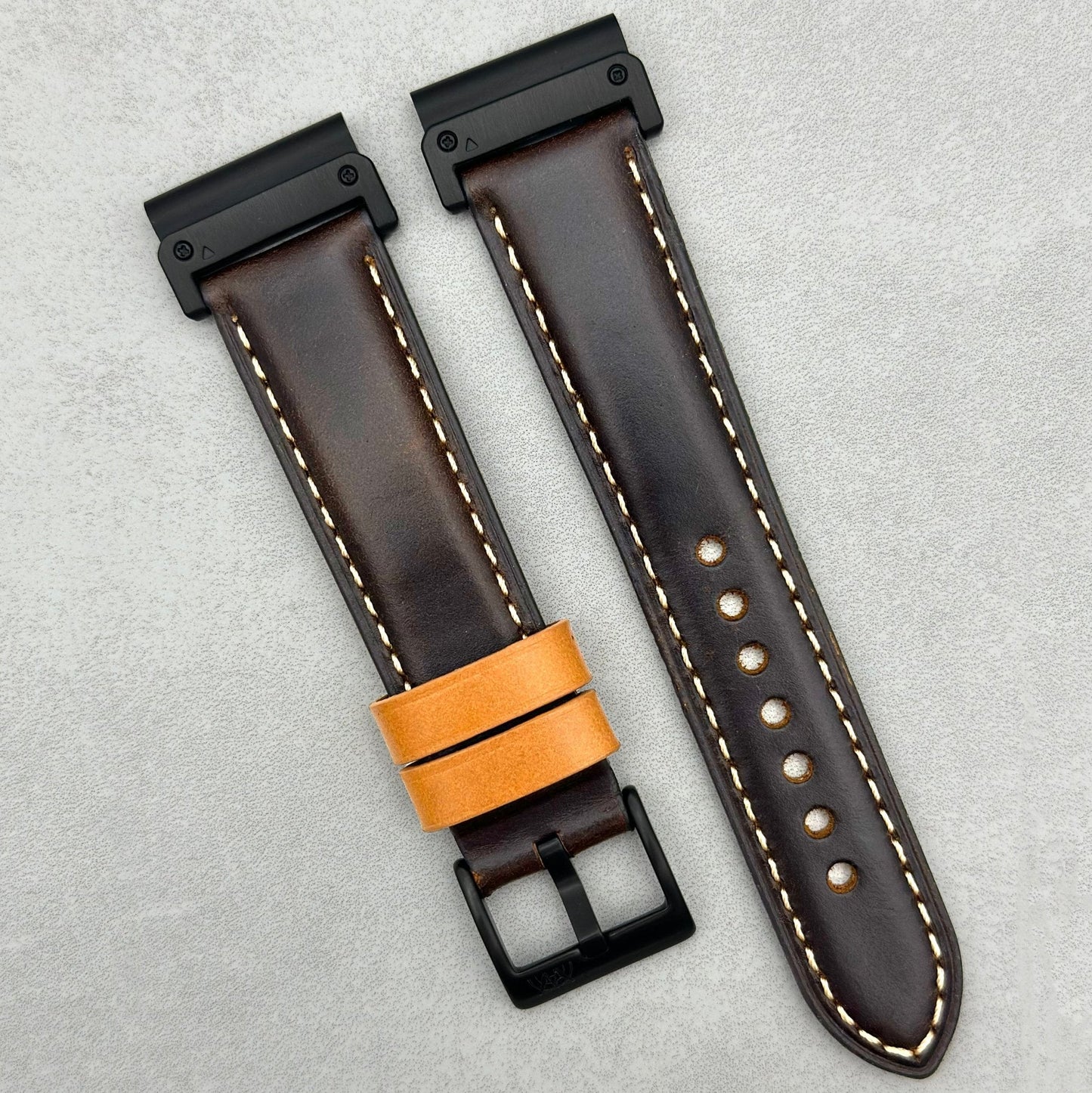 The Oxford: Chocolate Brown Padded Calf Skin Garmin QuickFit Watch Strap