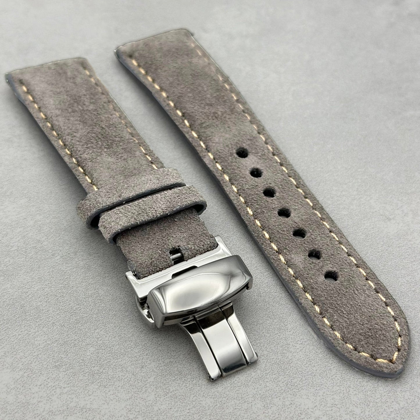The Paris: Light Grey Padded Suede Fitbit Versa/Sense Watch Strap