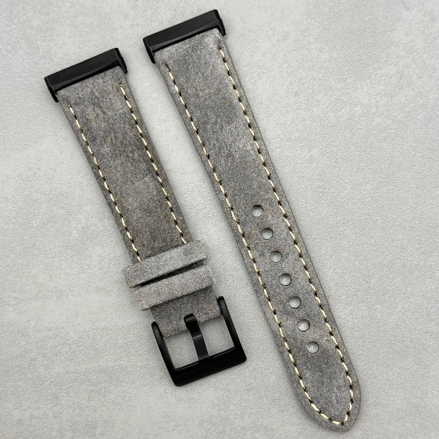 The Paris: Light Grey Padded Suede Fitbit Versa/Sense Watch Strap