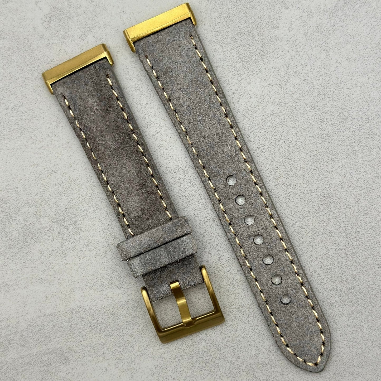 The Paris: Light Grey Padded Suede Fitbit Versa/Sense Watch Strap