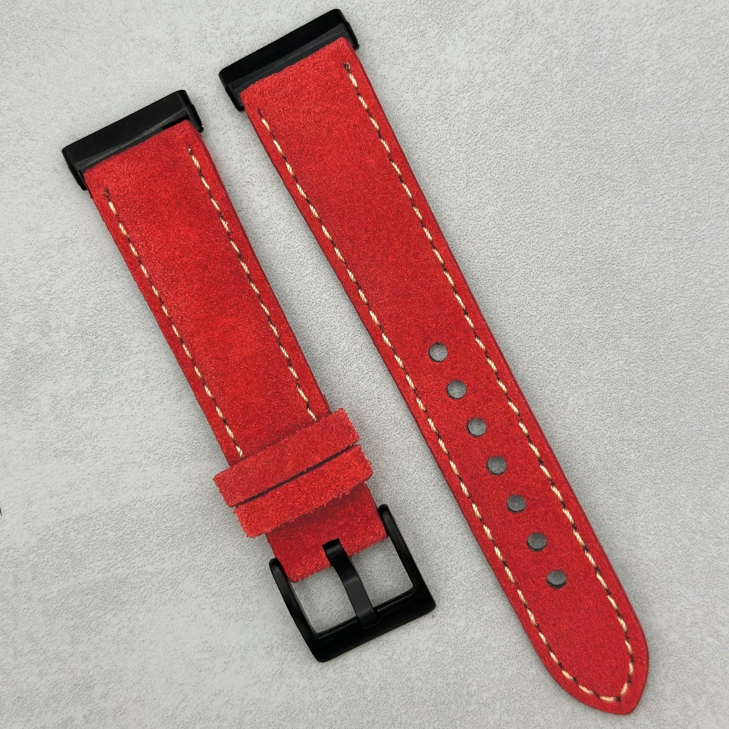 The Paris: Ruby Red Padded Suede Fitbit Versa/Sense Watch Strap