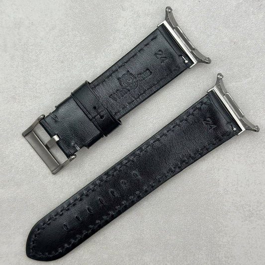 The Prague: Jet Black Vegetable Tanned Full Grain Leather Samsung Galaxy Watch Ultra Strap