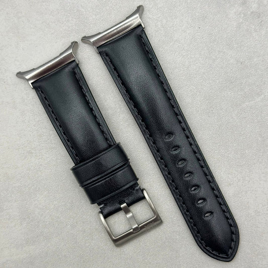 The Prague: Jet Black Vegetable Tanned Full Grain Leather Samsung Galaxy Watch Ultra Strap
