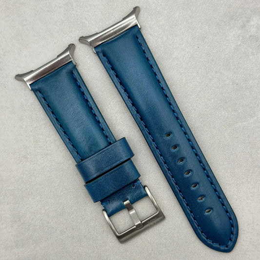 The Prague: Marine Blue Vegetable Tanned Full Grain Leather Samsung Galaxy Watch Ultra Strap
