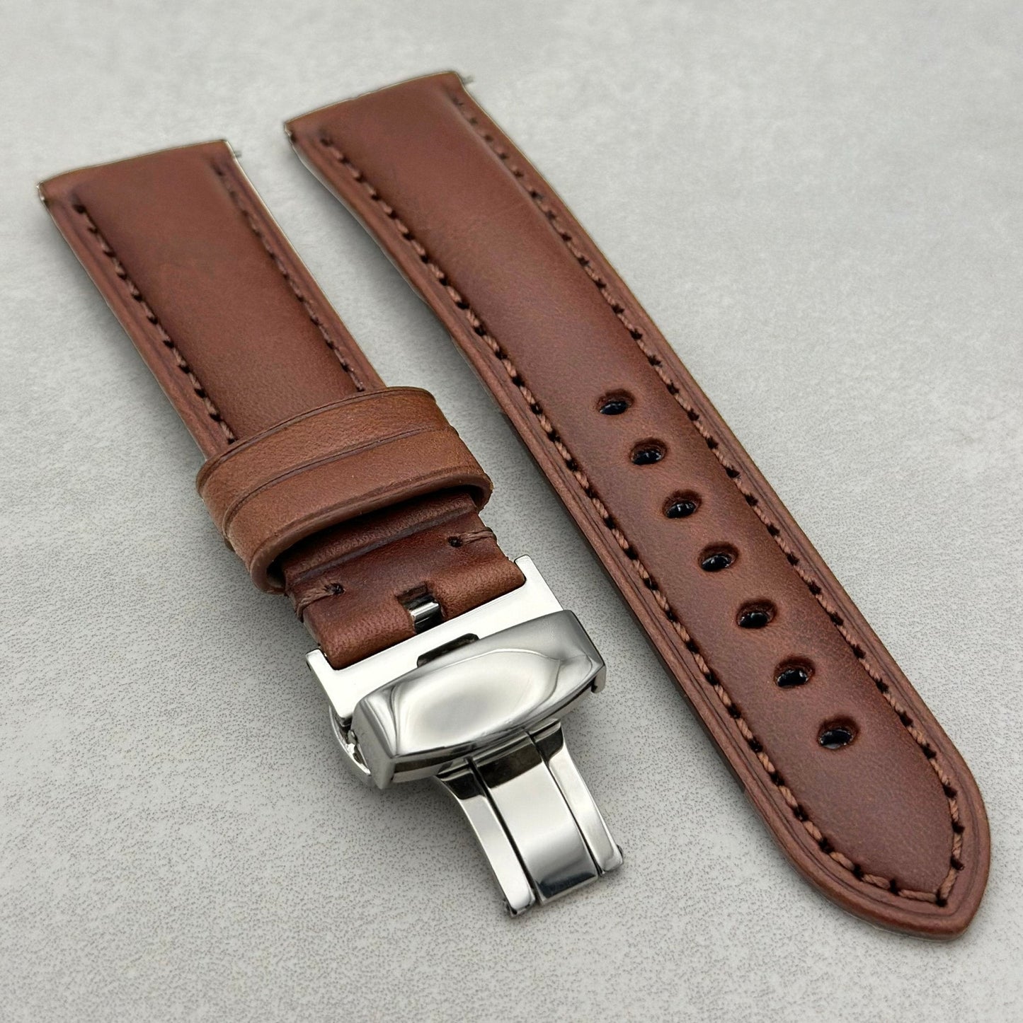 The Prague: Chestnut Brown Vegetable Tanned Full Grain Leather Garmin QuickFit Watch Strap