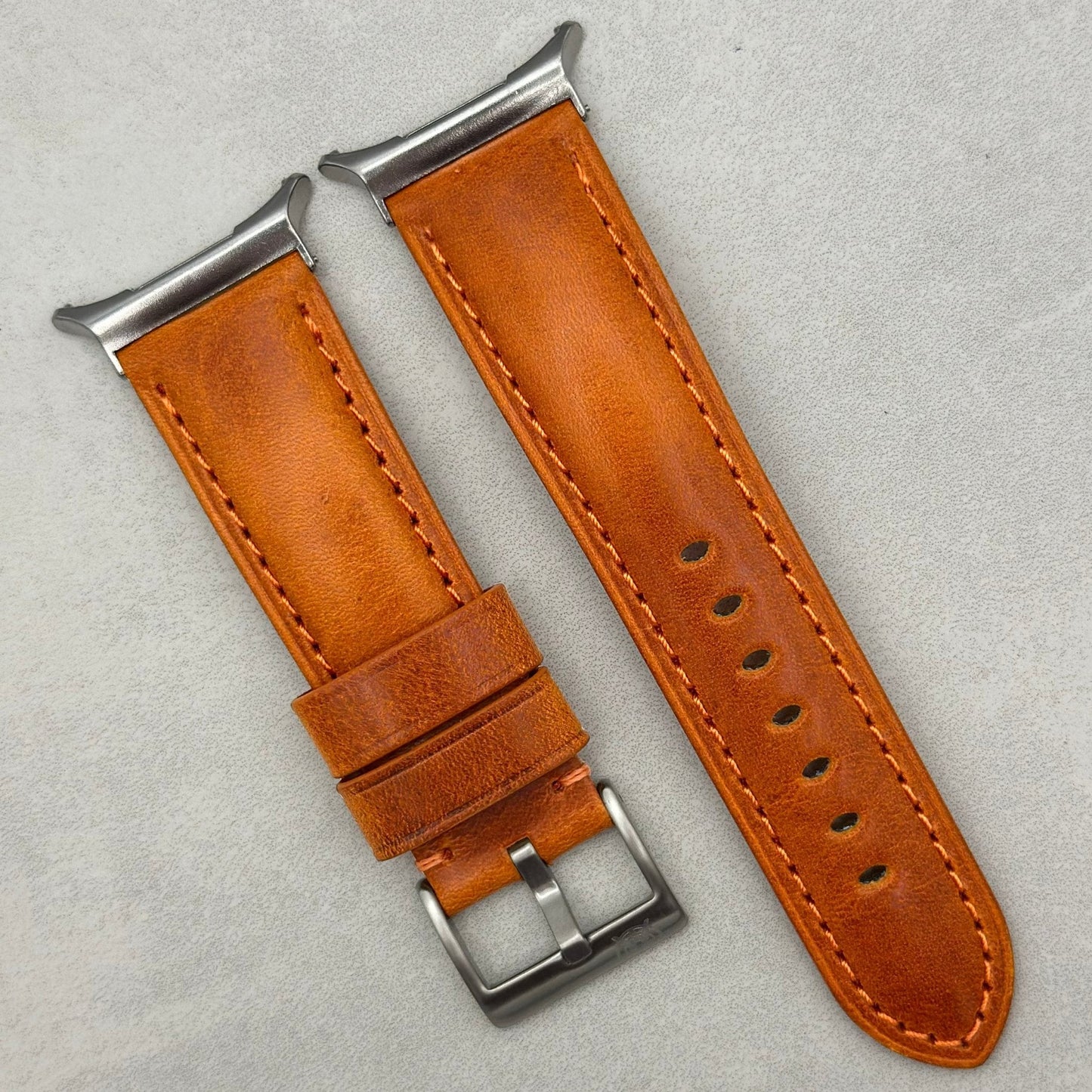 The Prague: Cognac Vegetable Tanned Full Grain Leather Samsung Galaxy Watch Ultra Strap